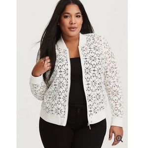 TORRID White Lace Sheer Bomber Jacket